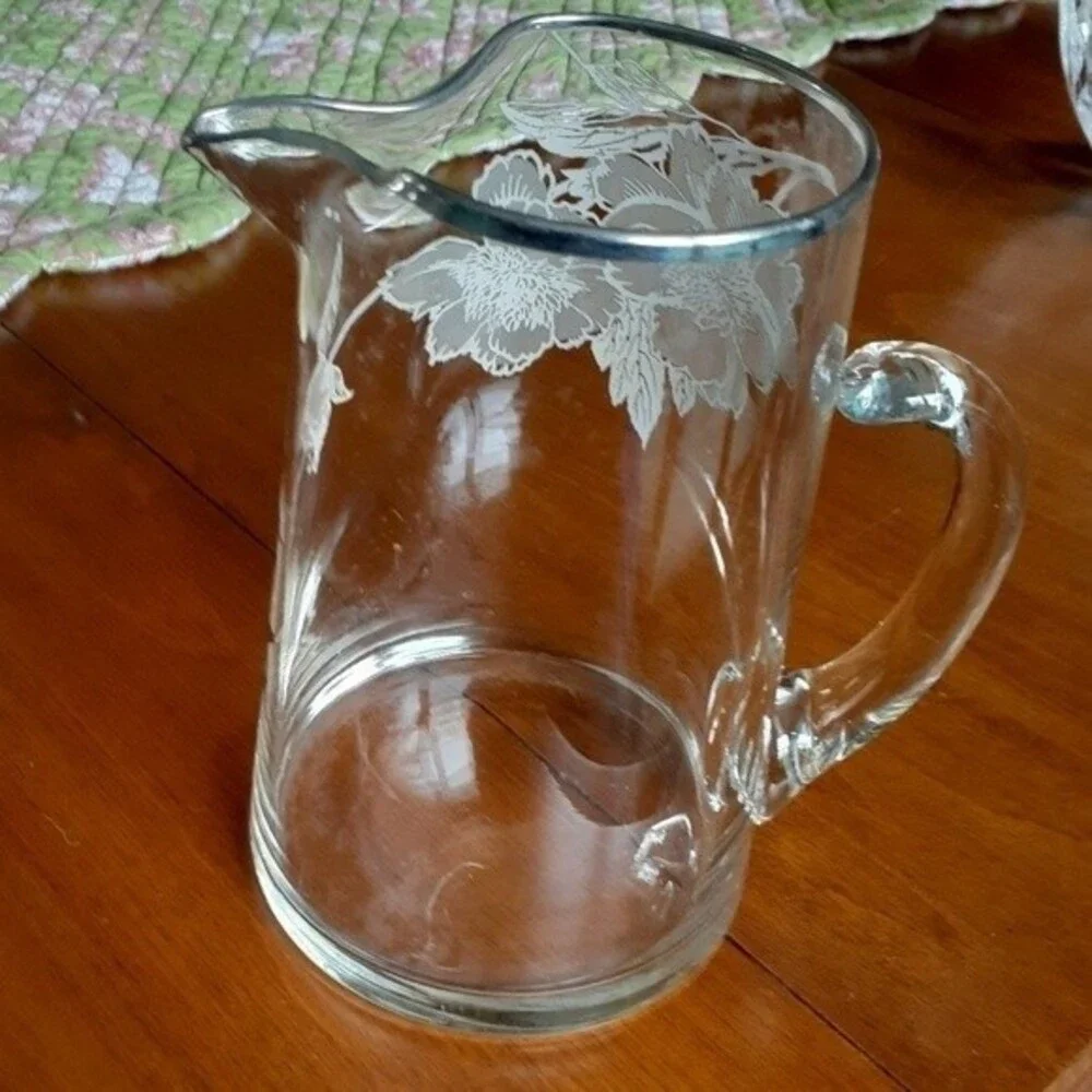 Duncan Miller bar pitcher cocktail decanter silver floral vintage antique glass